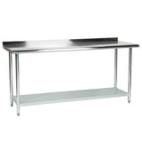 Hakka 24" x 72" 18 规格 430 经济型不锈钢商用工作台,带底架和 2" 后上翻