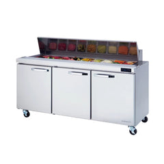 Hakka Brothers 3 Doors All Stainless Prep. Table with (18) 1/6 Pans - 72" wide, 20 cu/ft., R-290 Refrigerant