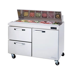 Hakka Brothers 2 Drawers 1 Door (R) All Stainless Prep. Table with (12) 1/6 Pans - 48" wide, 13 cu/ft., R-290 Refrigerant