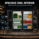 Hakka Brothers 208L Back Bar Cooler, 7.3 Cu. Ft. Commercial Double Glass Door Beverage Refrigerator with 4 Adjustable Shelves, Digital Temperature Control, LED Light & Lock