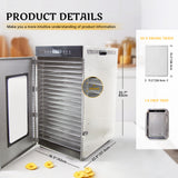 Hakka Stainless Steel Food Dehydrator 20 Tray Meat Fruit Jerky Dryer Blower