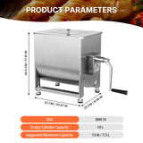 Morgangastro 7.5L/15 lb Commercial Manual Meat Mixer, Stainless Steel Sausage & Burger Mixer with Gearbox