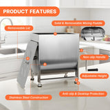 Morgangastro 7.5L/15 lb Commercial Manual Meat Mixer, Stainless Steel Sausage & Burger Mixer with Gearbox