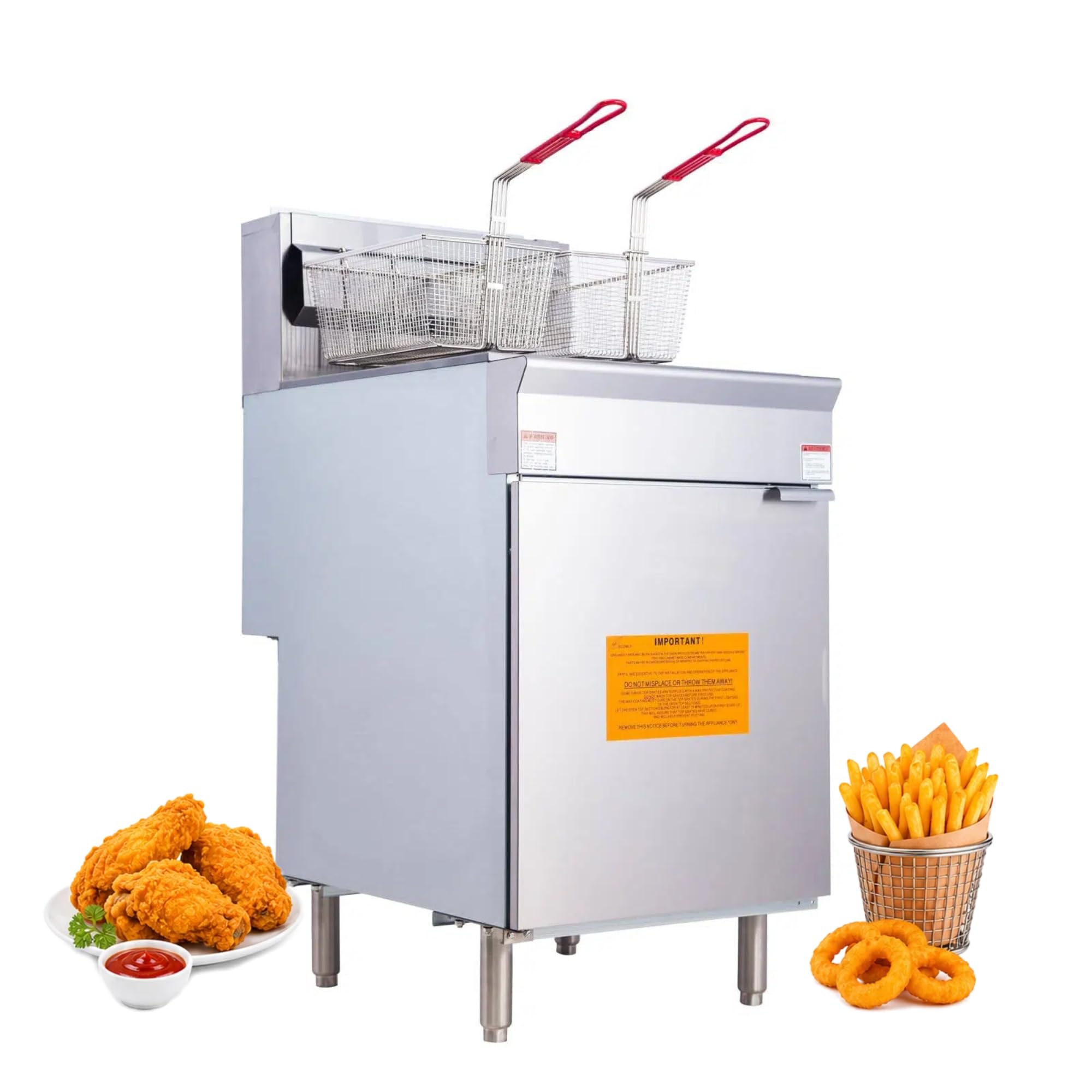 EasyRose 75 Lb Commercial Natural Gas Deep Fryer, 5 Burners, 150,000 BTU Floor Fryer With 2 Baskets, ETL Certified