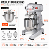 Hakka 20Qt Commercial Planetary Stand Mixer with Attachment Hub, 1100W 3-Speed Food Mixer, Includes Dough Hook, Flat Beater & Whisk, ETL Certified