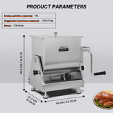 Morgangastro 7.5L/15 lb Commercial Manual Meat Mixer with Gearbox, Tilting Tank Stainless Steel Sausage & Burger Mixer