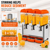 Hakka Brothers 3 x 12L Triple Bowl Refrigerated Beverage Dispenser, Commercial Juice Dispenser for Cafes and Restaurants