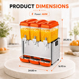 Hakka Brothers 3 x 12L Triple Bowl Refrigerated Beverage Dispenser, Commercial Juice Dispenser for Cafes and Restaurants