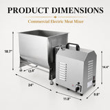 Dimensions of the Hakka 45L 90 lb commercial tilting electric meat mixer with stainless steel body