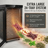 Morgangastro 24-Tray Food Dehydrator, 1600W, 86°F-194°F, 24H Timer, for Jerky, Fruits, Meat & Herbs