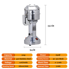 Hakka Grain Mill 100g High Speed Food Electric Stainless Steel Powder MillSeeds Flour Nut Pill Wheat Corn Herbs Spices Powder Machine,650W