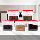 Hakka 6 夸脱商业级方形食品储存容器带盖,聚碳酸酯,透明 - 5 件装