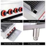 EASYROSE 24" Radiant Gas Charbroiler Countertop Gas Grill with 4 Burners 80,000 BTU, ETL Certified