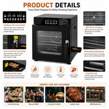 Hakka Bros 3-in-1 Electric Smoker Oven and Dehydrator, 1200W Countertop BBQ Grill with 2 Racks and Side Wood Chip Loader, Stainless Steel
