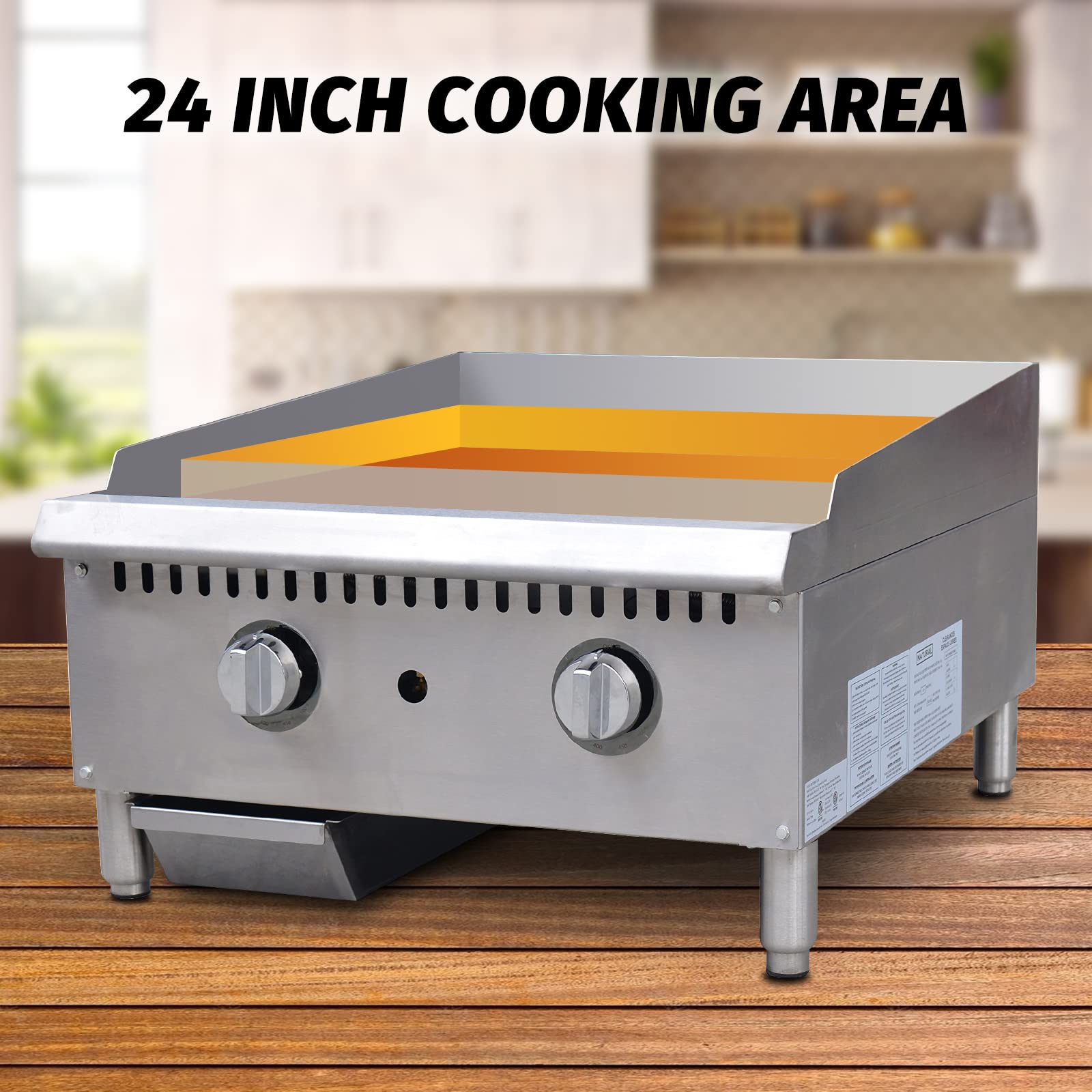 EasyRose Heavy Duty Commercial 24" Countertop Gas Thermostat Griddles