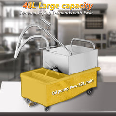 EasyRose Deep Fryer Filter Machine, Commercial Mobile Oil Filter System For Restaurant, 48L, 3/4 Hp