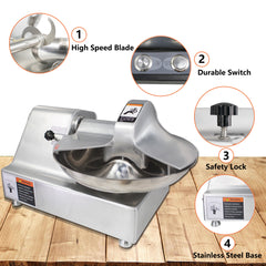 Hakka Commercial 5.5 L Multifunction Meat Bowl Cutter Mixer and Buffalo Chopper Food Processor