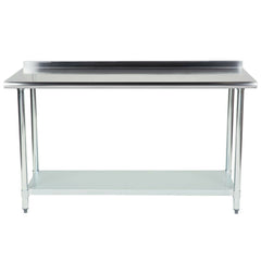 Hakka Brothers 24" x 60" 18 Gauge 430 Economy Stainless Steel Commercial Work Table with Undershelf and 2" Rear Upturn