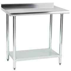 Hakka Brothers 24" x 36" 18 Gauge 430 Economy Stainless Steel Commercial Work Table with Undershelf and 2" Rear Upturn