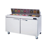 Hakka Brothers 2 Doors All Stainless Prep. Table with (16) 1/6  Pans - 60" wide, 16.5 cu/ft., R-290 Refrigerant