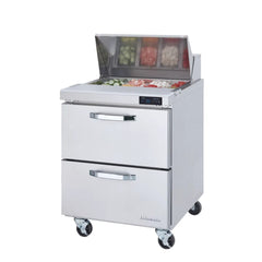 Hakka Brothers 2 Drawers All Stainless Prep Table with (6) 1/6 & (2) 1/9 Pans - 28"W, 7 Cu./Ft., R-290 Refrigerant
