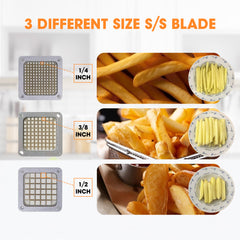 Hakka Commercial Vegetable Chopper French Fry Cutter Potato Slicer Fruit Chopper, 1/2'', 3/8'', 1/4'', 8-Wedge Blades and Pushe