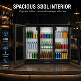 Hakka Brothers 330L Back Bar Cooler, 11.6 Cu. Ft. Commercial 3 Glass Door Beverage Refrigerator with 6 Adjustable Shelves, Digital Temperature Control, LED Light & Lock