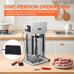 Morgangastro Vertical Electric Sausage Stuffer Maker, 30Lb/15L Large Capacity, Adjustable Speed