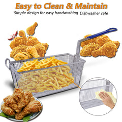 EASYROSE 4Pcs Commercial Deep Fryer Basket with Non-slip Handle, 13¼" x 6½" x 6" Nickel Plated French Fries Basket for Restaurant Kitchen