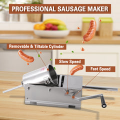 Hakka Sausage Stuffer 2 Speed Stainless Steel Vertical Sausage Maker (7Lb/3L(Horizontal)