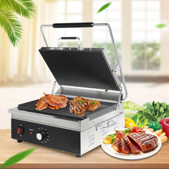 EasyRose 15" Wide Ribbed Cast Iron Panini Grill Plate, 1800W Power, EGO Thermostat, 0-300°C Temperature Range