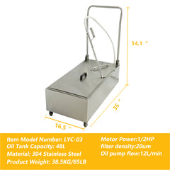 EasyRose Deep Fryer Filter Machine, Commercial Mobile Oil Filter System For Restaurant, 48L, 1/2 Hp