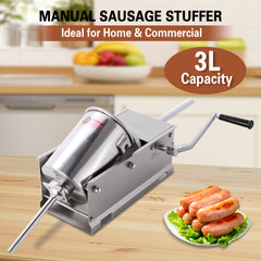 Hakka Sausage Stuffer 2 Speed Stainless Steel Vertical Sausage Maker (7Lb/3L(Horizontal)