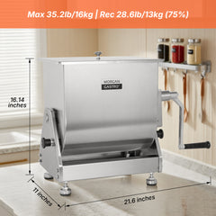 Morganastro 30lbs Meat Mixer Manual Tilt Stainless Steel Sausage Mixing Machine