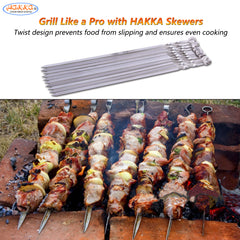 Hakka Stainless Steel Barbecue Skewers, 23" Heavy Duty Large Wide Grilling Reusable Kabob Sticks with NonSlip Ring Handle,Set of 10