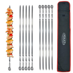 Hakka Stainless Steel Barbecue Skewers, 23" Heavy Duty Large Wide Grilling Reusable Kabob Sticks with NonSlip Ring Handle,Set of 10