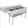 Hakka Brothers 16 Gauge Stainless Steel Three Compartment Commercial Sink with Left Drainboard - 18" x 18" x 11" Bowls