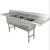Hakka Brothers 16 Gauge Stainless Steel Three Compartment Commercial Sink and Two Drainboard - 18"X18"X11"Bowl