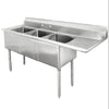Hakka Brothers 16 Gauge Stainless Steel Three Compartment Commercial Sink with Right Drainboard - 18" x 18" x 11" Bowls