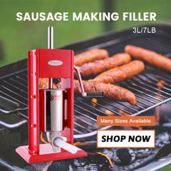 Hakka Sausage Stuffer 7 Lb/3 L Two Fill Rate Spray-painted Steel Vertical 7 Lb Sausage Maker(cv-3)(Official Refurbishment)