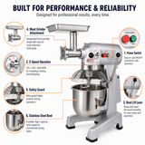 Hakka Commercial 20Qt Planetary Stand Mixer with Meat Grinder Attachment, 1100W Electric Food Mixer, 3 Speeds 125/225/404 RPM, Includes Dough Hook, Flat Beater & Whisk,ETL Certification