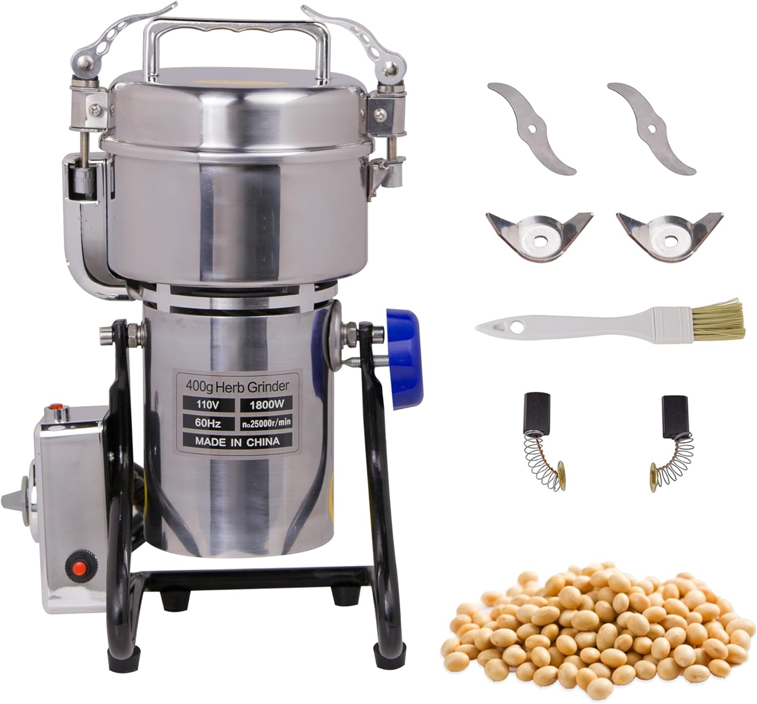 Hakka Grain Mill 400g High Speed Food Electric Stainless Steel Powder MillSeeds Flour Nut Pill Wheat Corn Herbs Spices Powder Machine，1800W