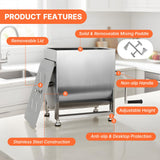 Morgangastro 22.5L/45 lb Commercial Manual Meat Mixer with Gearbox, Fixed Tank Stainless Steel Sausage & Burger Mixer
