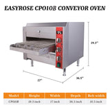 EasyRose 10.5" Commercial Conveyor Pizza Oven, 208V 1700W Stainless Steel Countertop Toaster for Pizza, Sandwiches & Flatbreads