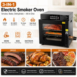 Hakka Bros 3-in-1 Electric Smoker Oven and Dehydrator, 1200W Countertop BBQ Grill with 2 Racks and Side Wood Chip Loader, Stainless Steel