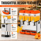 Hakka Brothers 3 x 12L Triple Bowl Refrigerated Beverage Dispenser, Commercial Juice Dispenser for Cafes and Restaurants