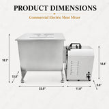 Dimensions of the Hakka 37.5L 85 lb commercial electric meat mixer with stainless steel body