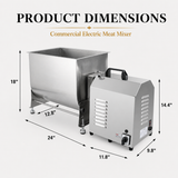 Dimensions of the Hakka 37.5L 85 lb commercial tilting electric meat mixer with stainless steel body