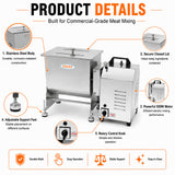 Hakka 22.5L/45 lbs Commercial Electric Tilting Meat Mixer with Motor, Stainless Steel Mixing Machine