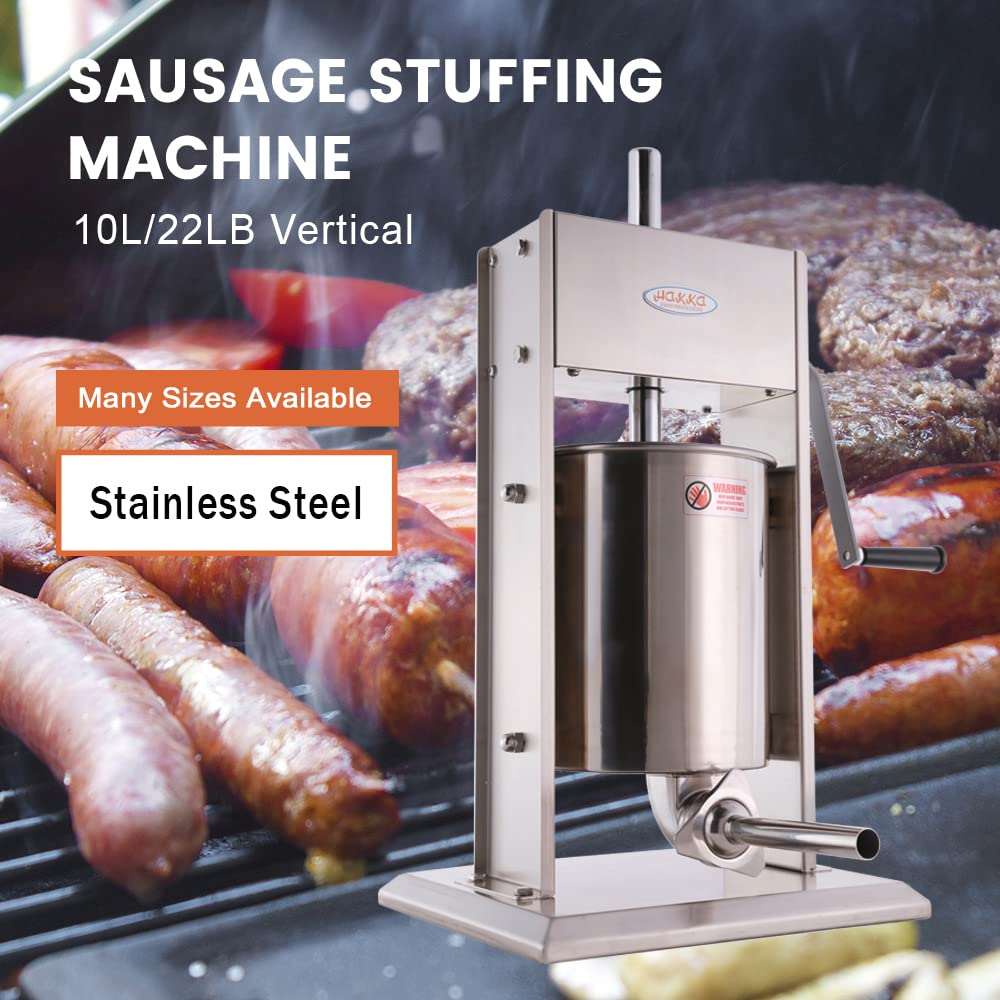 Hakka 22 Lb/10L Stainless Sausage Stuffer 2 Speed Vertical Meat Filler(Official Refurbishment)